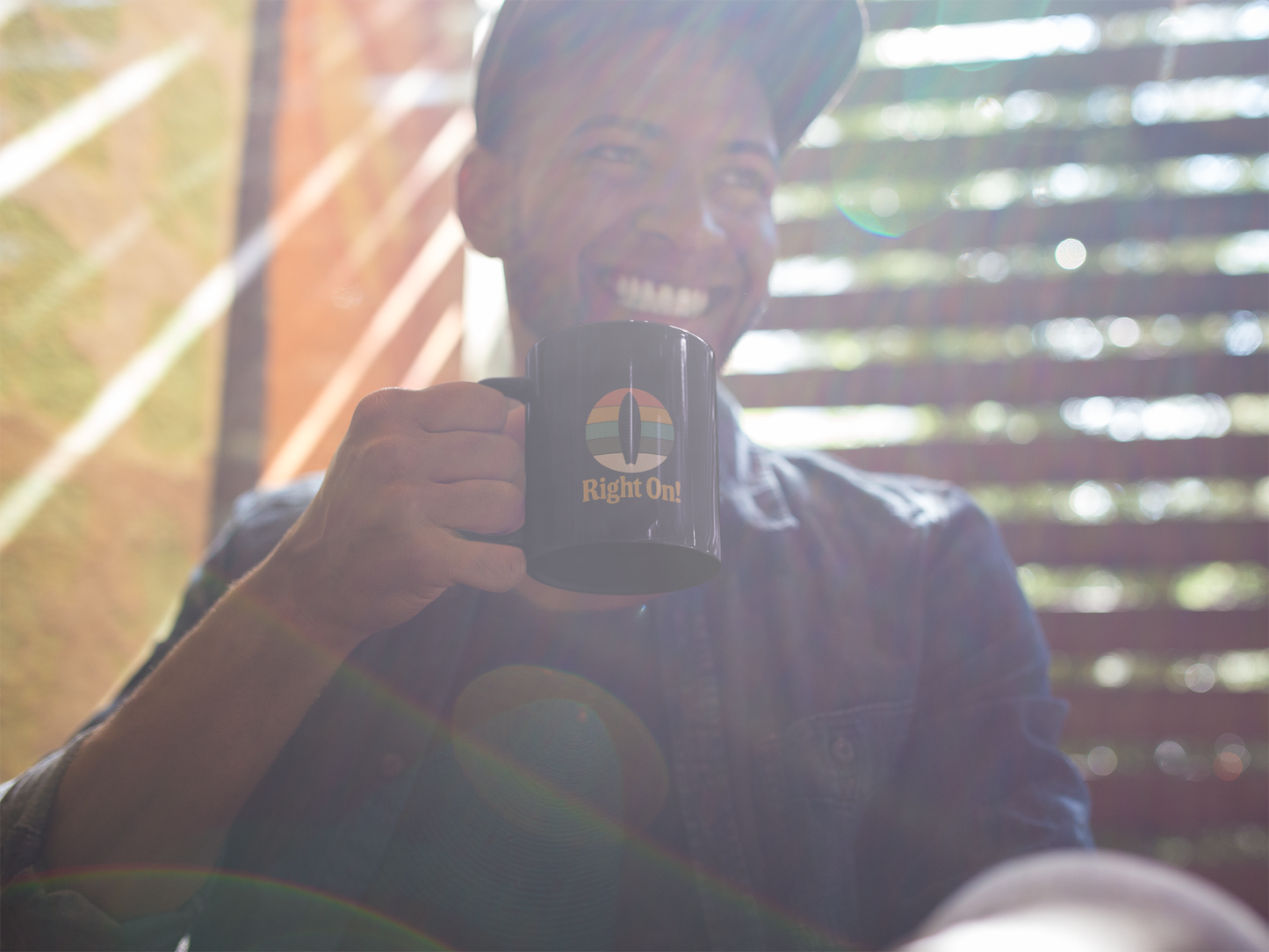 Right On! - Retro 70s Groovy Surf Black Coffee Mug (11oz, 15oz)