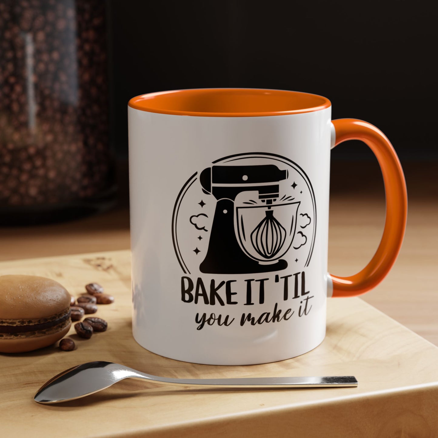 “Bake It 'Til You Make It” Ceramic Mug – Retro Stand Mixer Design (11oz, 15oz)