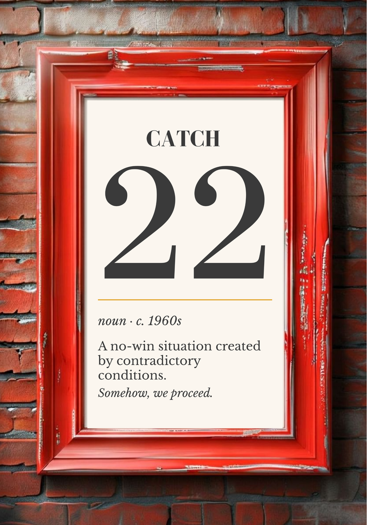 Catch 22 Print, Retro Definition Wall Art — Word Art Poster, Book Lover Gift