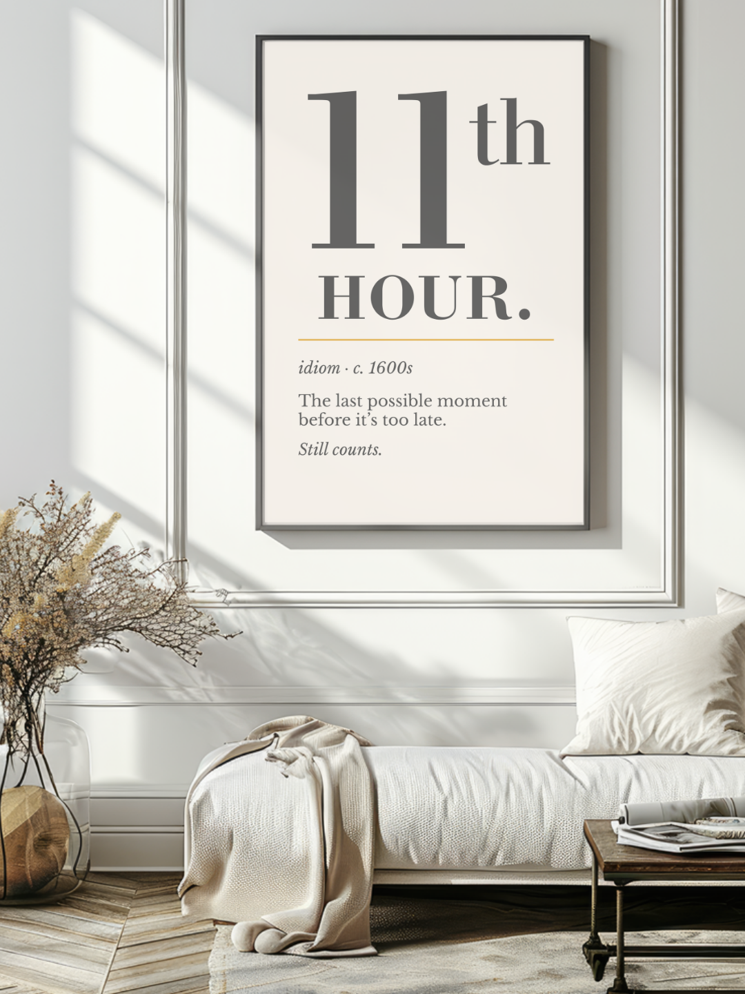 Eleventh Hour Print, Retro Definition Wall Art — Word Poster, Deadline Humor Gift