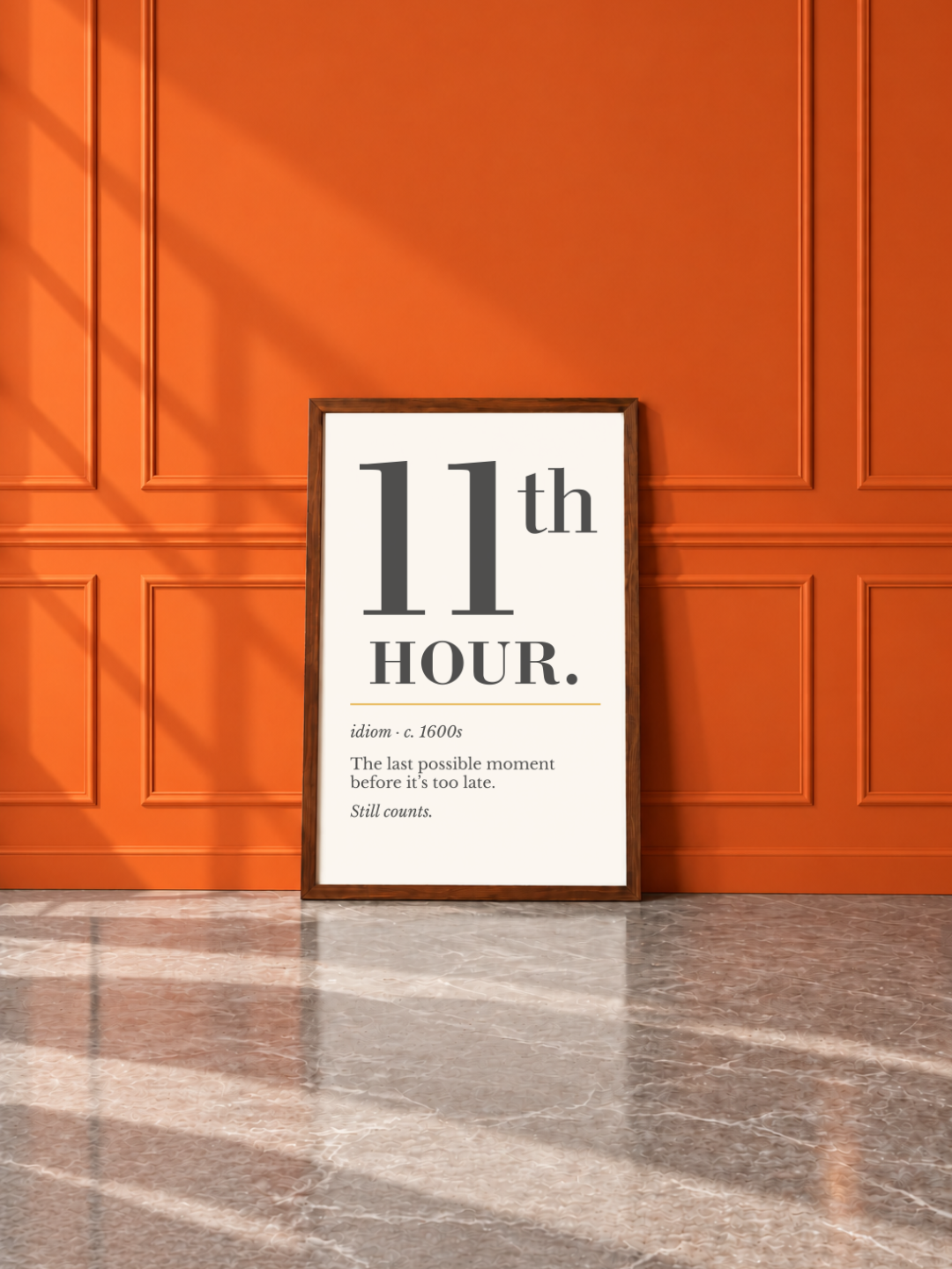 Eleventh Hour Print, Retro Definition Wall Art — Word Poster, Deadline Humor Gift
