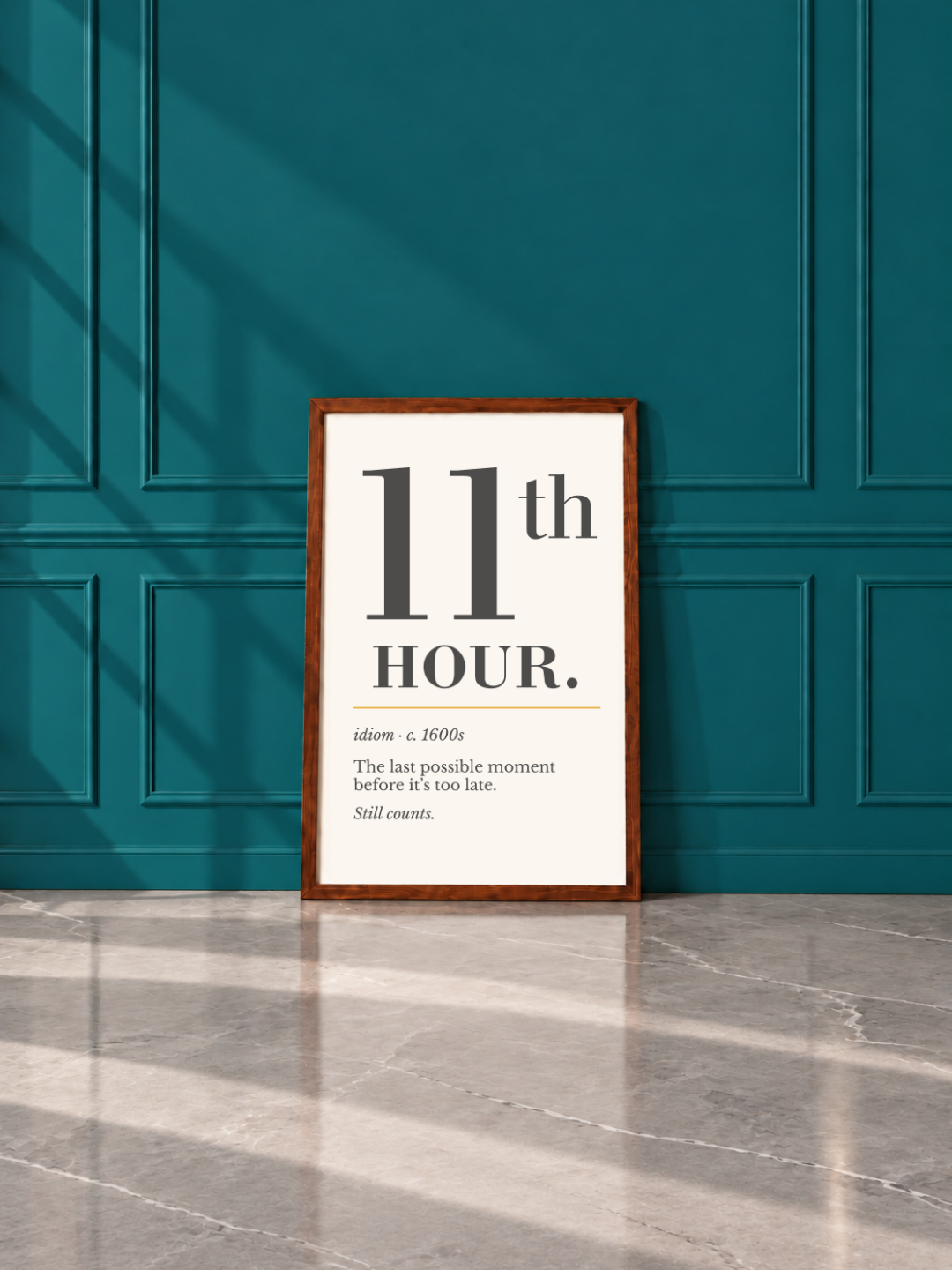 Eleventh Hour Print, Retro Definition Wall Art — Word Poster, Deadline Humor Gift