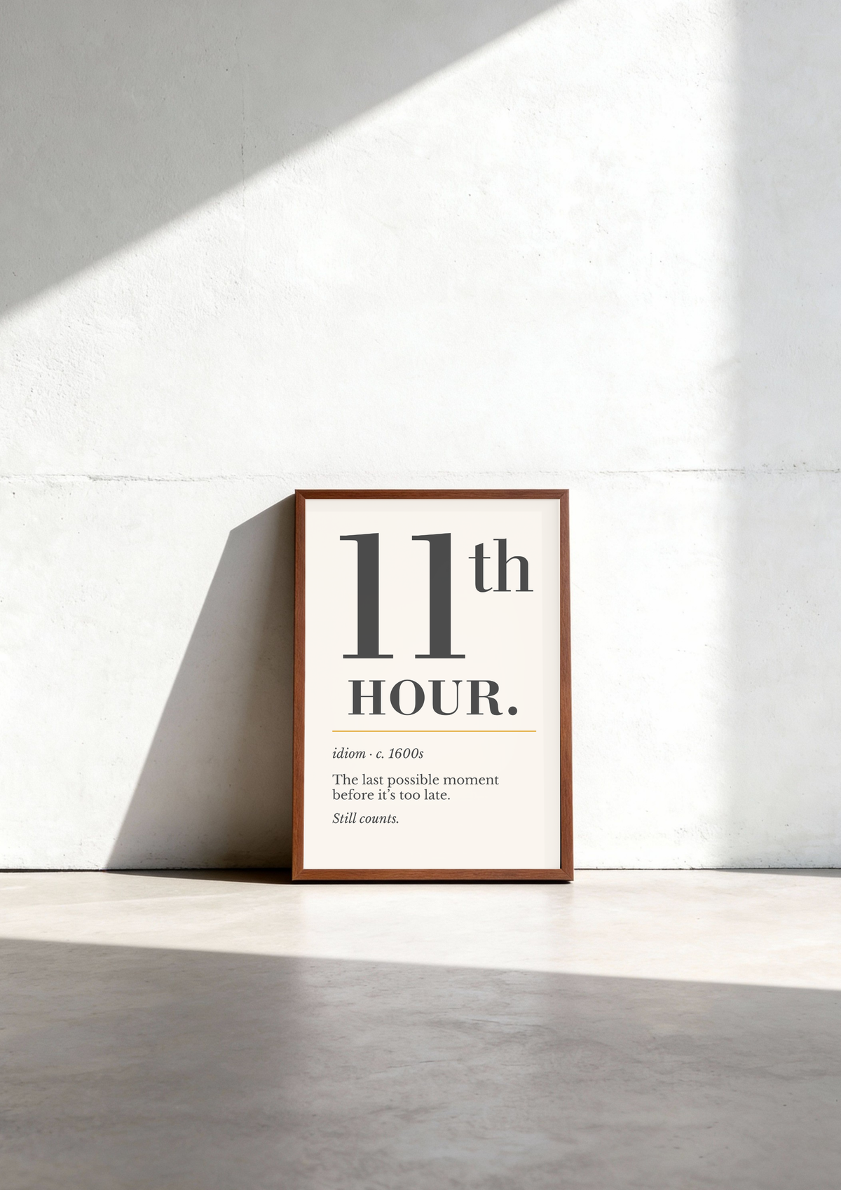 Eleventh Hour Print, Retro Definition Wall Art — Word Poster, Deadline Humor Gift
