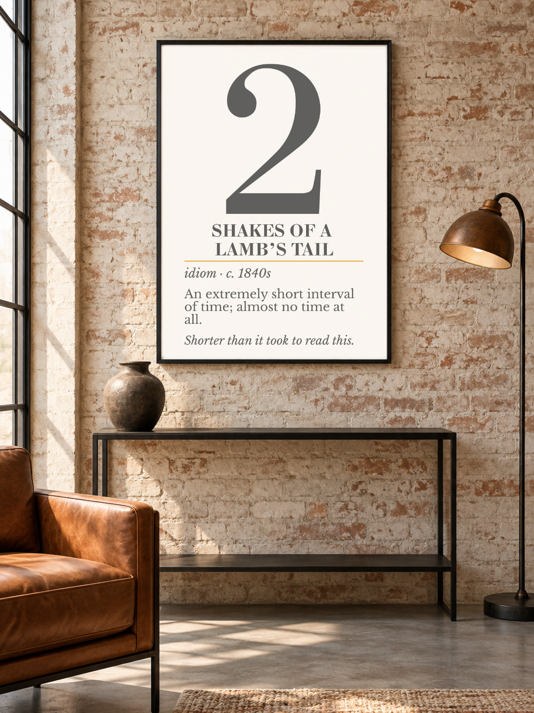 2 Shakes of a Lamb's Tail Print, Vintage Idiom Definition Wall Art, Retro Number Print