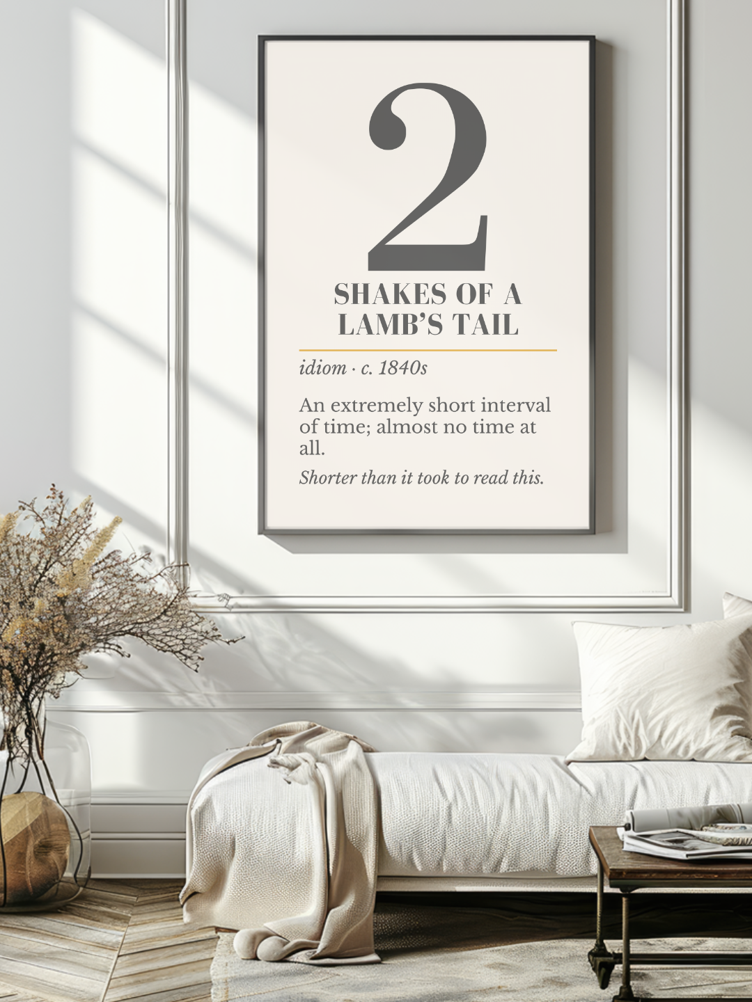 2 Shakes of a Lamb's Tail Print, Vintage Idiom Definition Wall Art, Retro Number Print