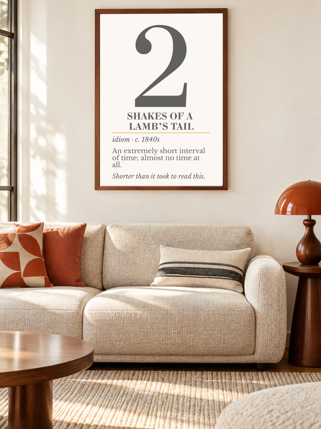 2 Shakes of a Lamb's Tail Print, Vintage Idiom Definition Wall Art, Retro Number Print