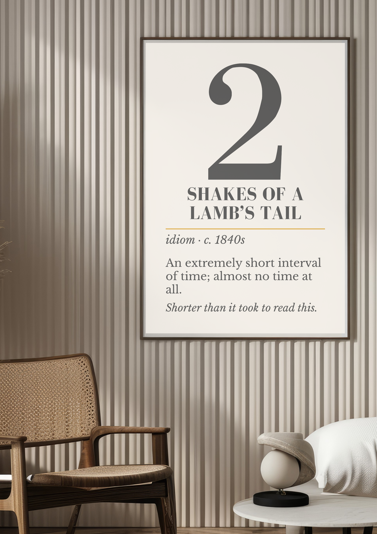 2 Shakes of a Lamb's Tail Print, Vintage Idiom Definition Wall Art, Retro Number Print