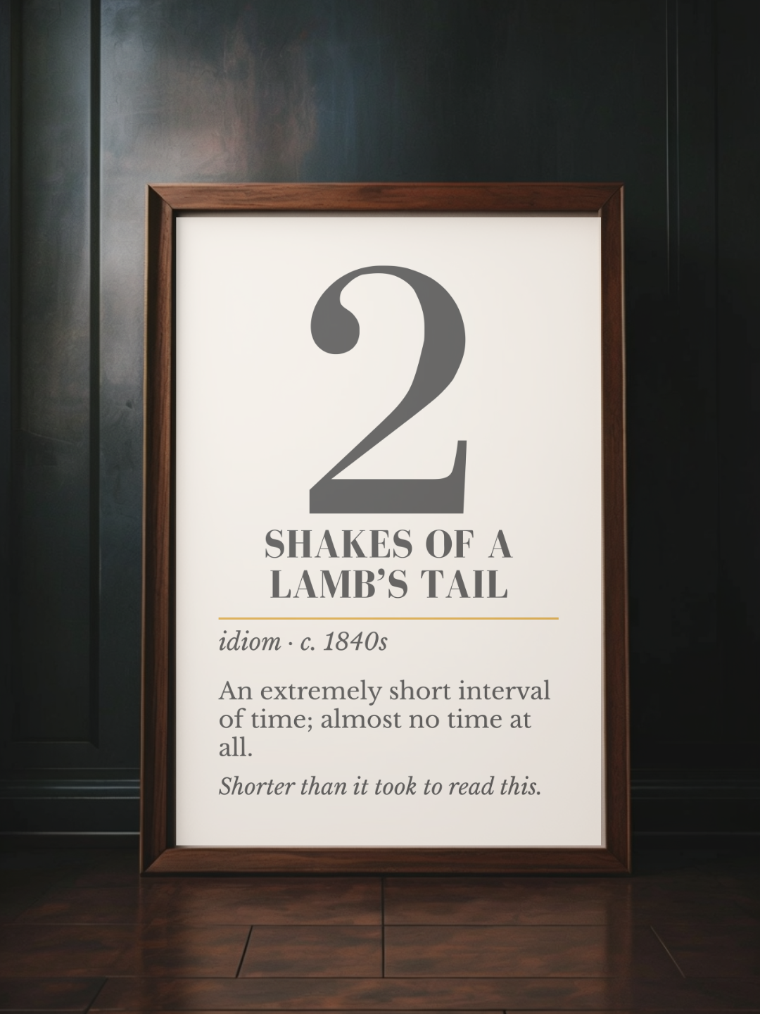 2 Shakes of a Lamb's Tail Print, Vintage Idiom Definition Wall Art, Retro Number Print