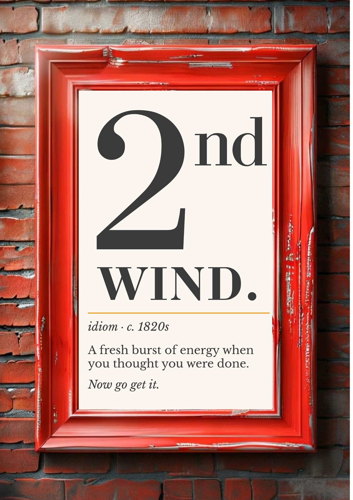 Second Wind Print, Retro Definition Wall Art — Word Poster, Runner Athlete Gift