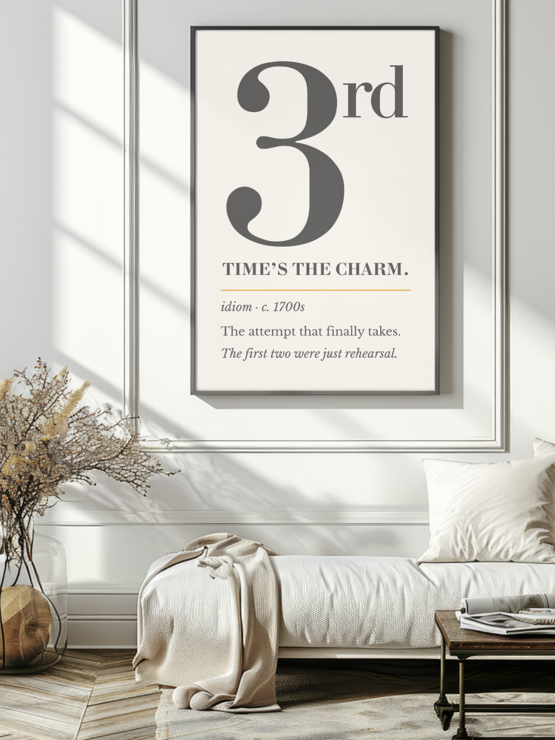 Third Time's the Charm Print, Retro Wall Art — Word Art Poster, Encouragement Gift