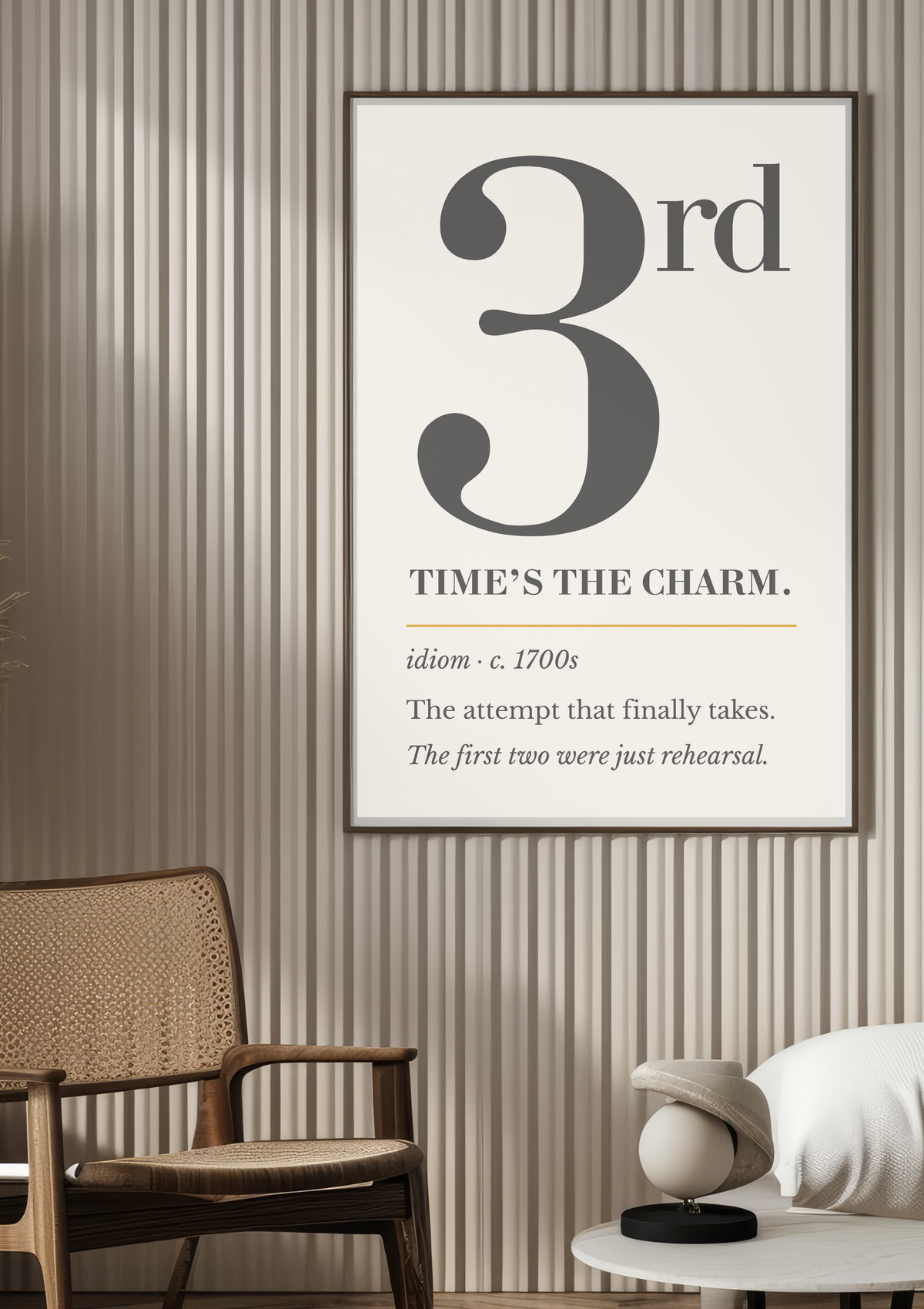 Third Time's the Charm Print, Retro Wall Art — Word Art Poster, Encouragement Gift