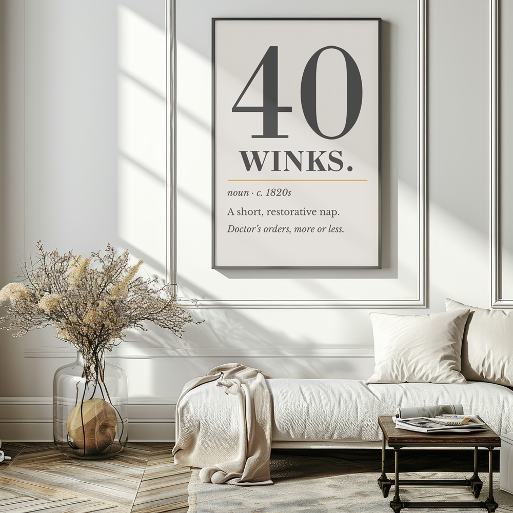 Forty Winks Print, Vintage Definition Wall Art — Retro Poster, Bedroom Nap Art