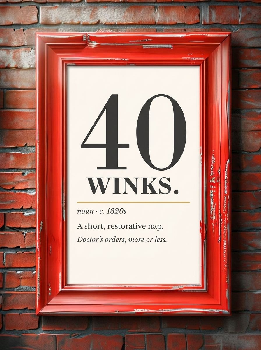 Forty Winks Print, Vintage Definition Wall Art — Retro Poster, Bedroom Nap Art