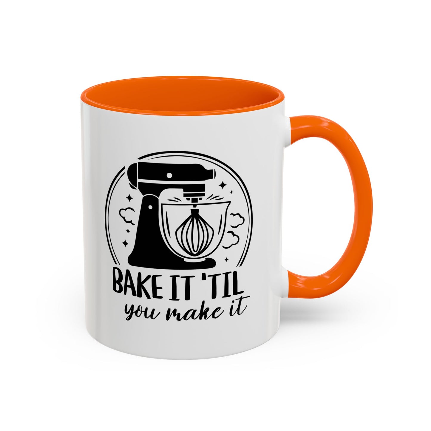 “Bake It 'Til You Make It” Ceramic Mug – Retro Stand Mixer Design (11oz, 15oz)