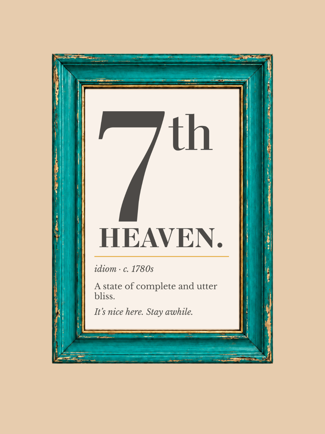Seventh Heaven Print, Retro Definition Wall Art — Word Poster, Blissful Gift