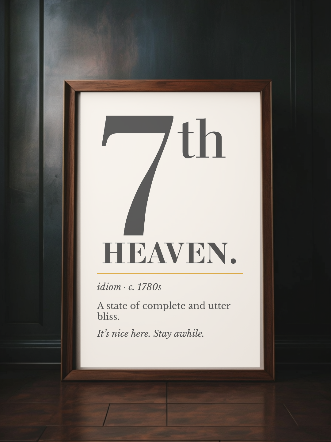 Seventh Heaven Print, Retro Definition Wall Art — Word Poster, Blissful Gift