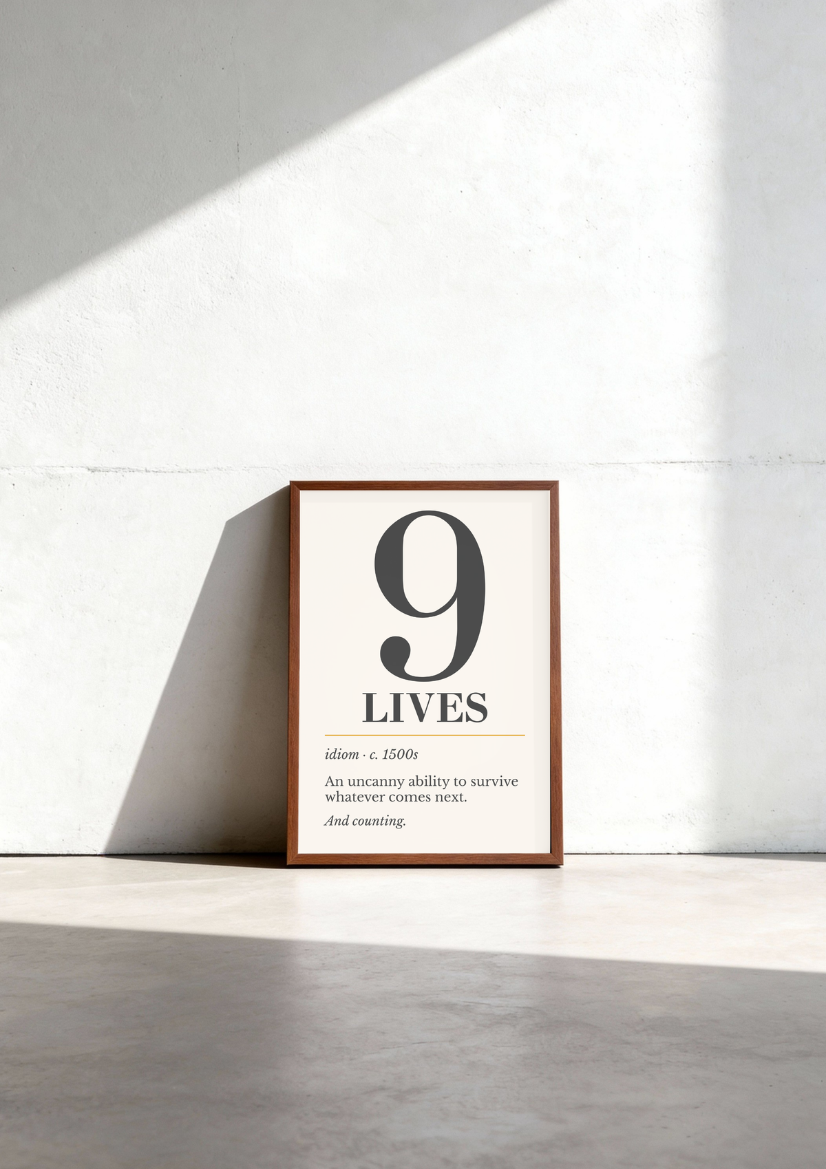 Nine Lives Print, Retro Definition Wall Art — Word Art Poster, Cat Lover Gift