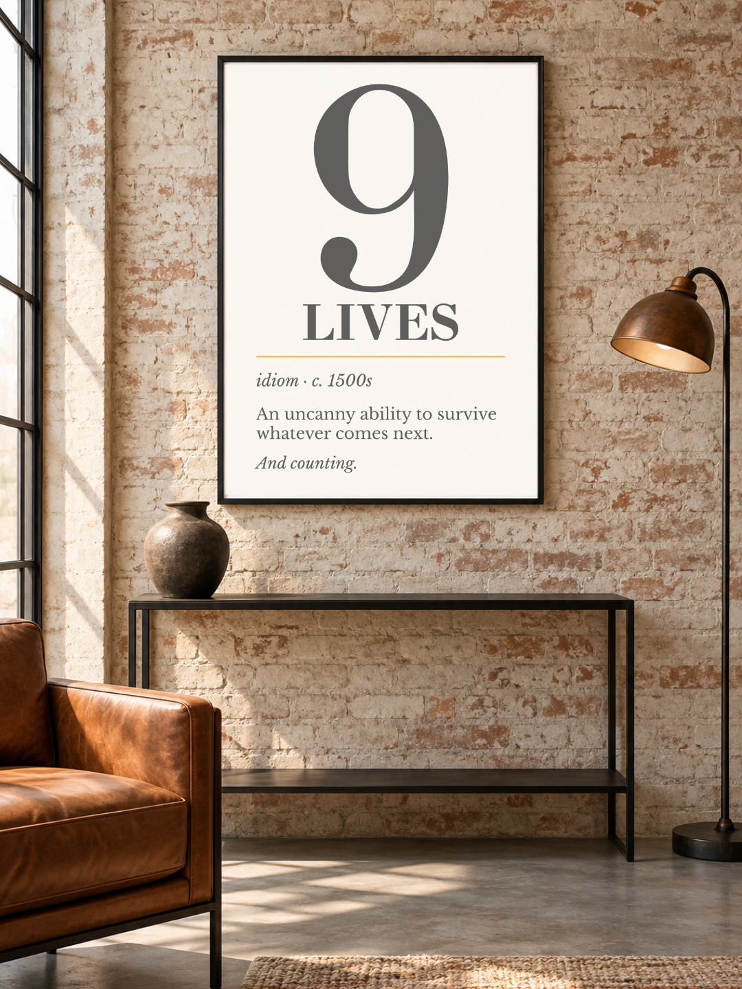 Nine Lives Print, Retro Definition Wall Art — Word Art Poster, Cat Lover Gift