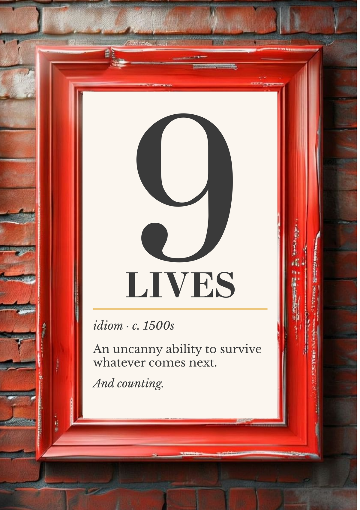 Nine Lives Print, Retro Definition Wall Art — Word Art Poster, Cat Lover Gift