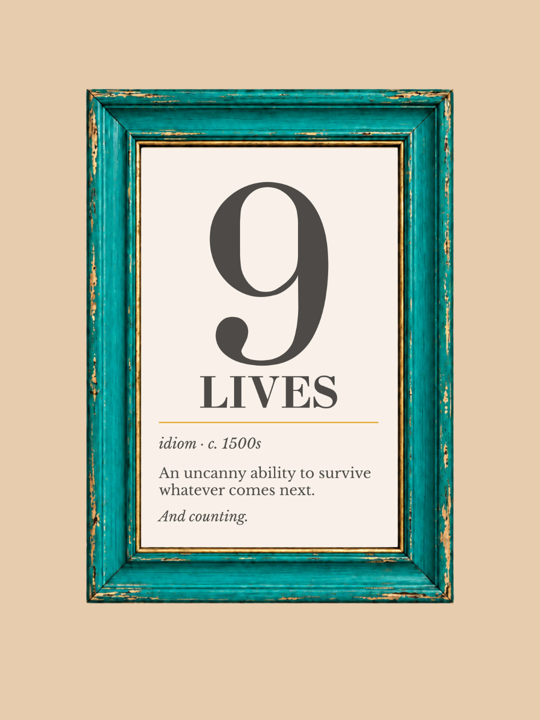 Nine Lives Print, Retro Definition Wall Art — Word Art Poster, Cat Lover Gift