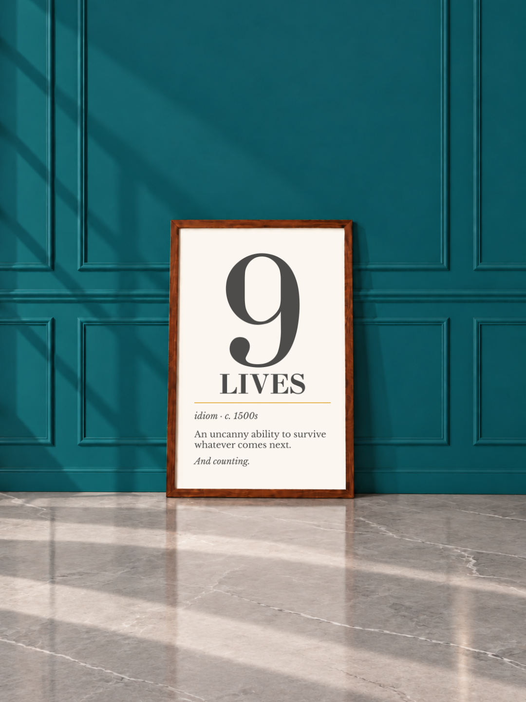 Nine Lives Print, Retro Definition Wall Art — Word Art Poster, Cat Lover Gift