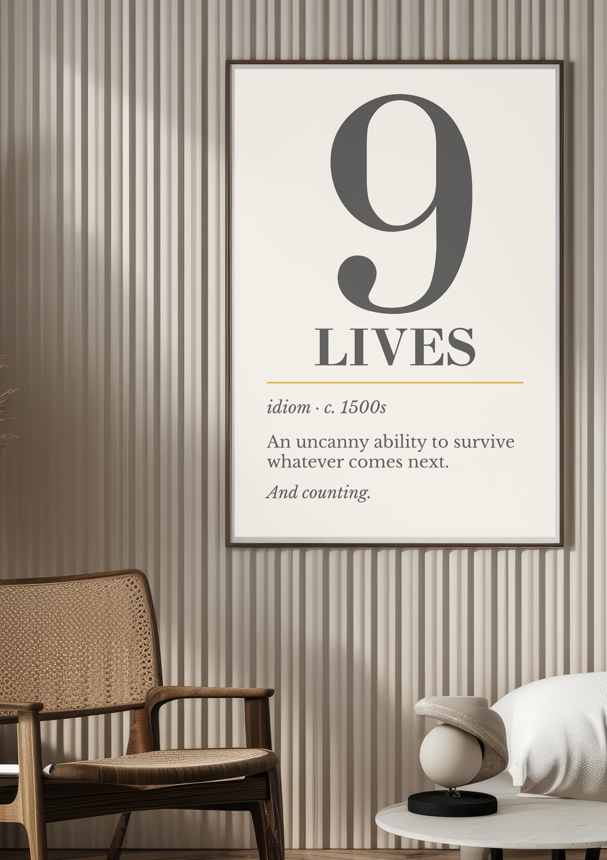 Nine Lives Print, Retro Definition Wall Art — Word Art Poster, Cat Lover Gift