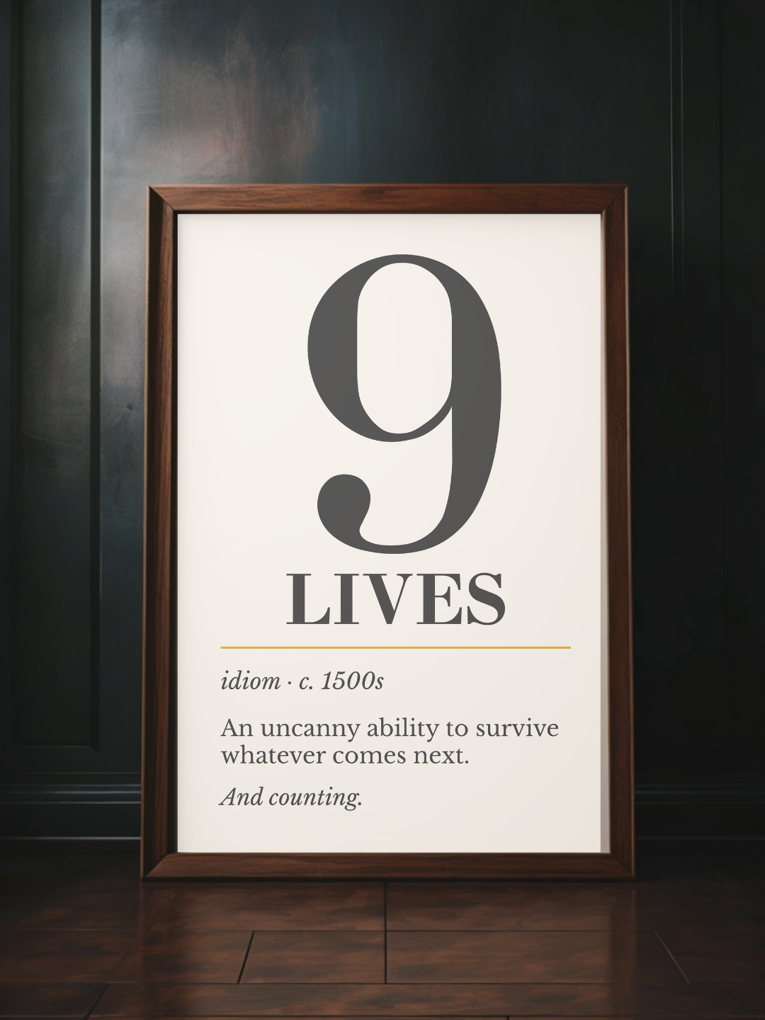 Nine Lives Print, Retro Definition Wall Art — Word Art Poster, Cat Lover Gift