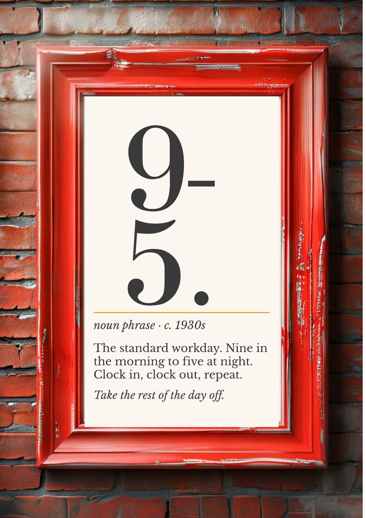 9 to 5 Print, Retro Definition Wall Art — Office Number Poster, Coworker Gift