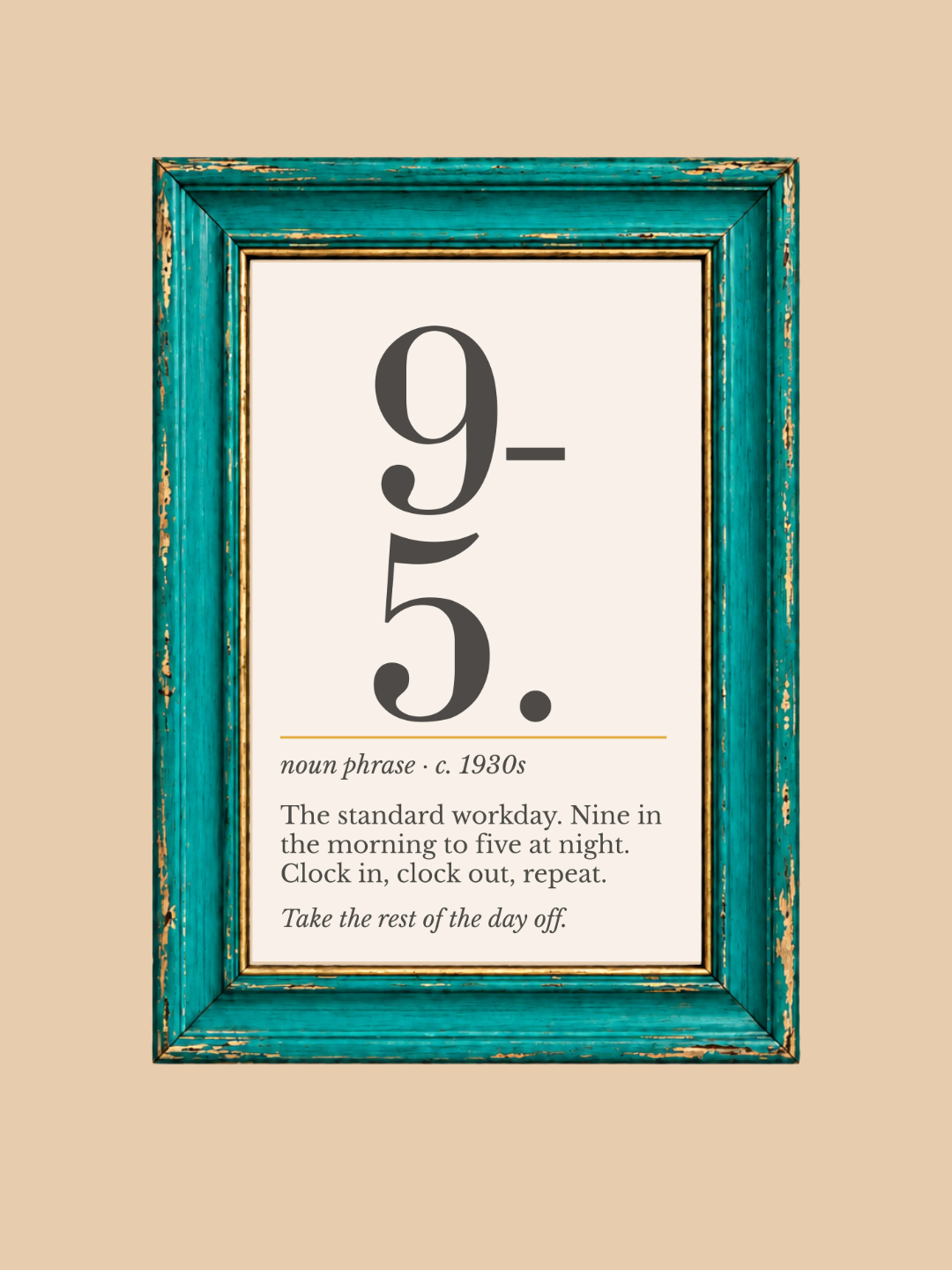 9 to 5 Print, Retro Definition Wall Art — Office Number Poster, Coworker Gift
