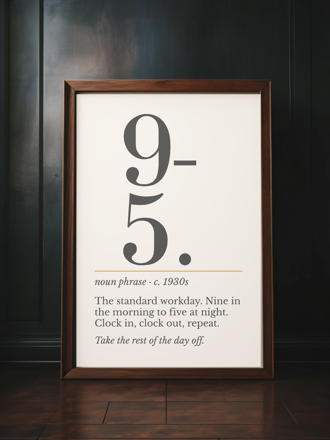 9 to 5 Print, Retro Definition Wall Art — Office Number Poster, Coworker Gift