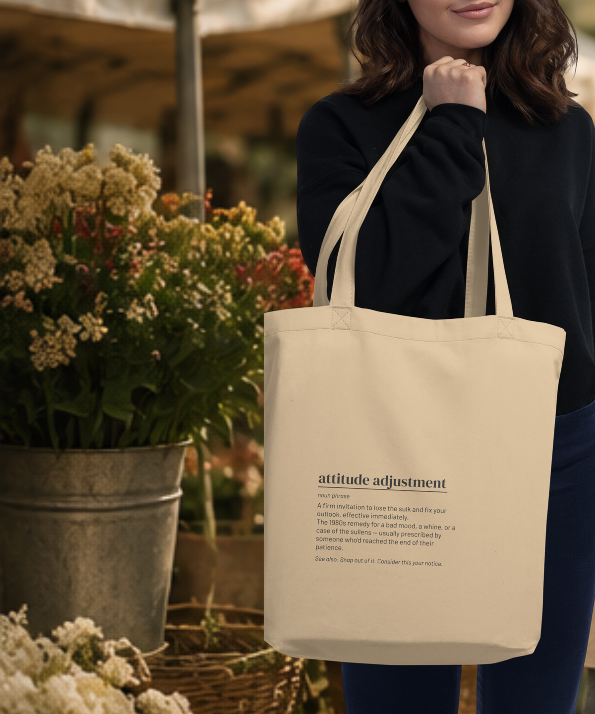 Attitude Adjustment — 80s Slang Definition Tote Bag, Gen X Gift, Retro Humor Canvas Bag
