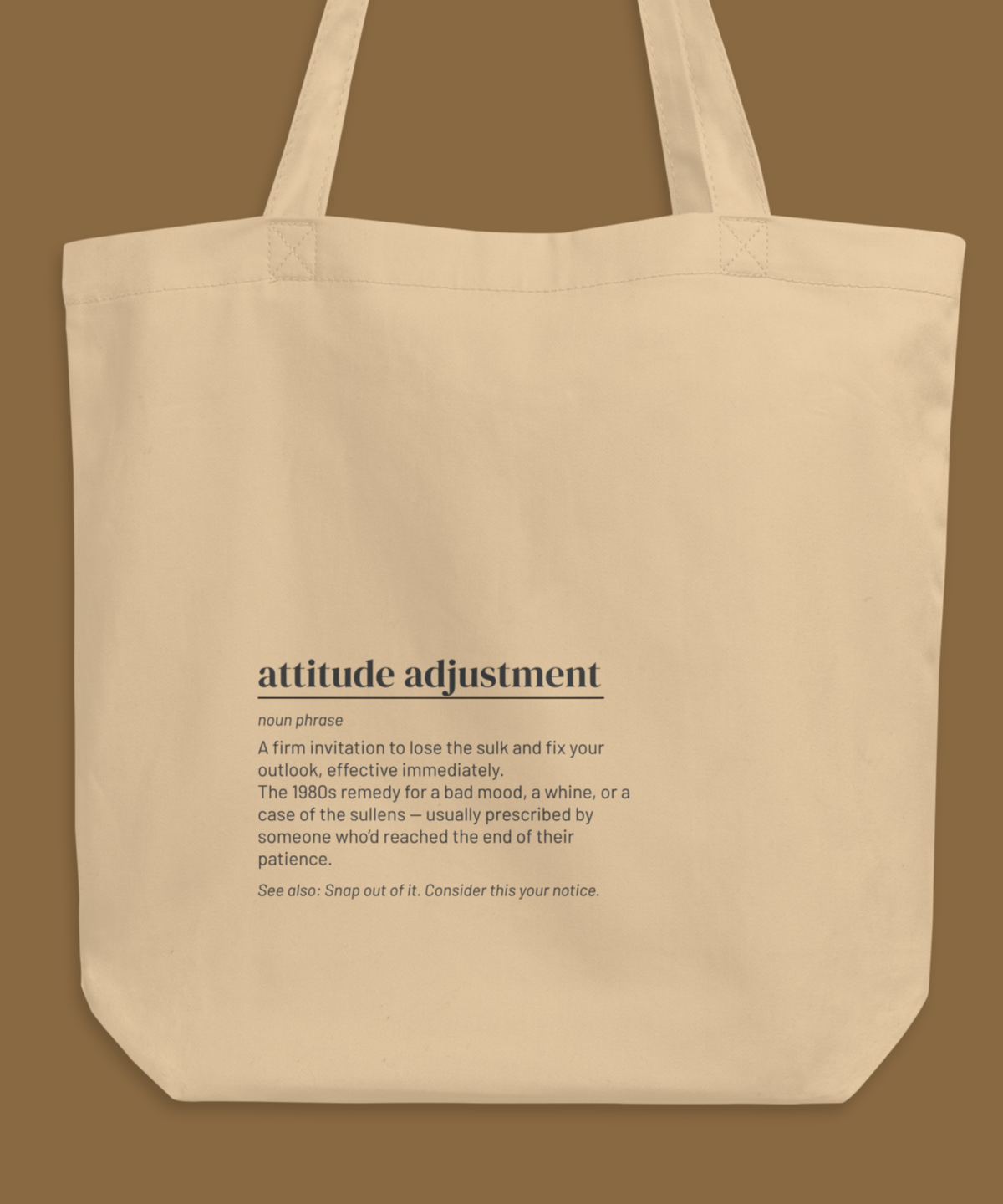 Attitude Adjustment — 80s Slang Definition Tote Bag, Gen X Gift, Retro Humor Canvas Bag