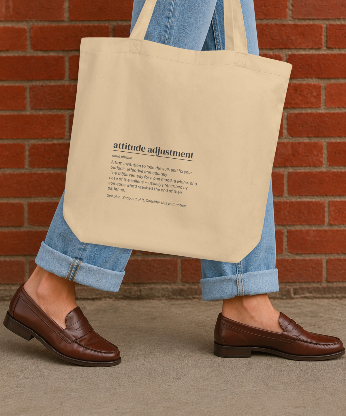 Attitude Adjustment — 80s Slang Definition Tote Bag, Gen X Gift, Retro Humor Canvas Bag