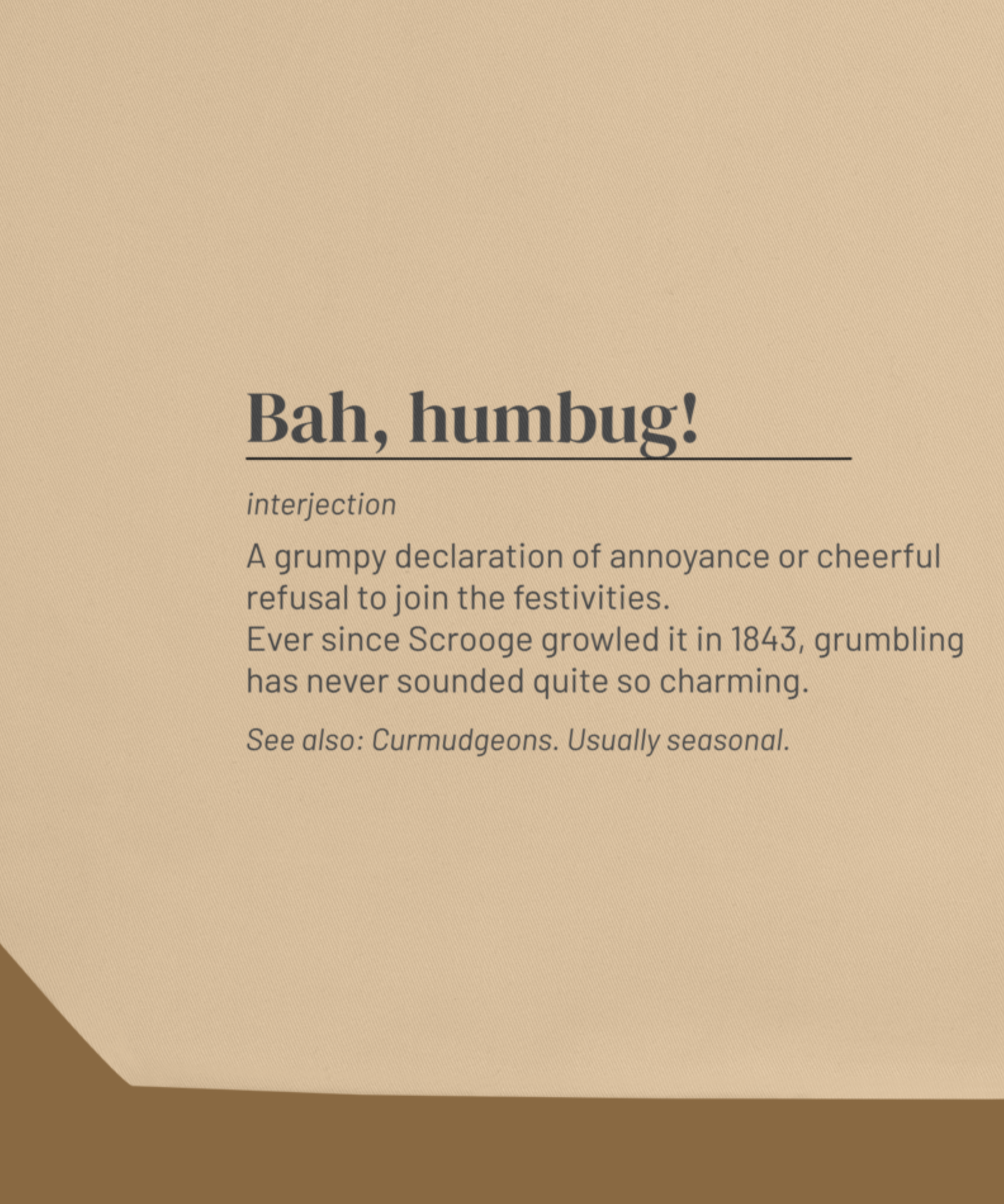 Bah, Humbug! Tote — Vintage Holiday Slang Canvas Bag, Grumpy Gift
