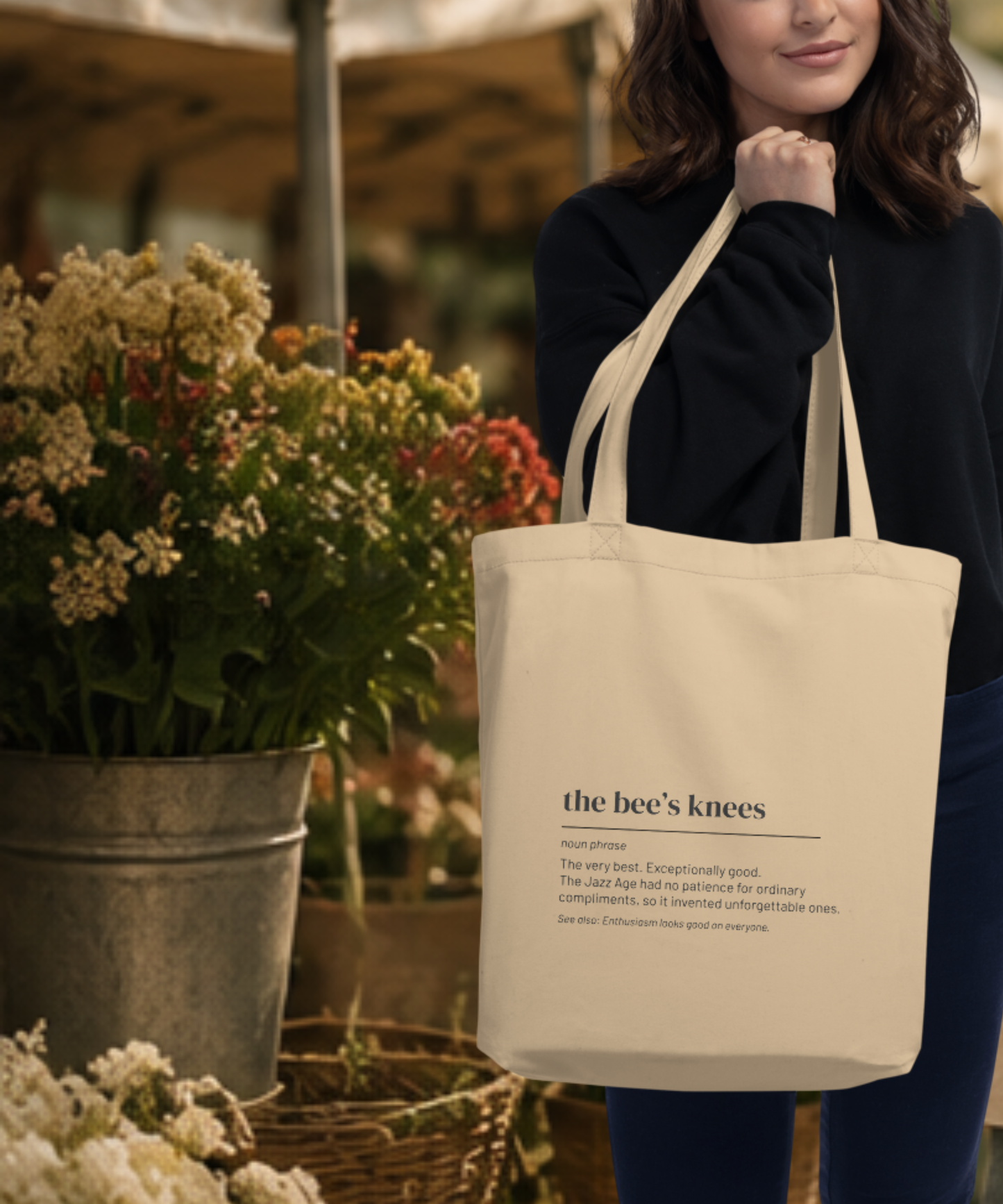 The Bee's Knees Tote — Vintage Slang Definition Bag, 1920s Jazz Age Gift