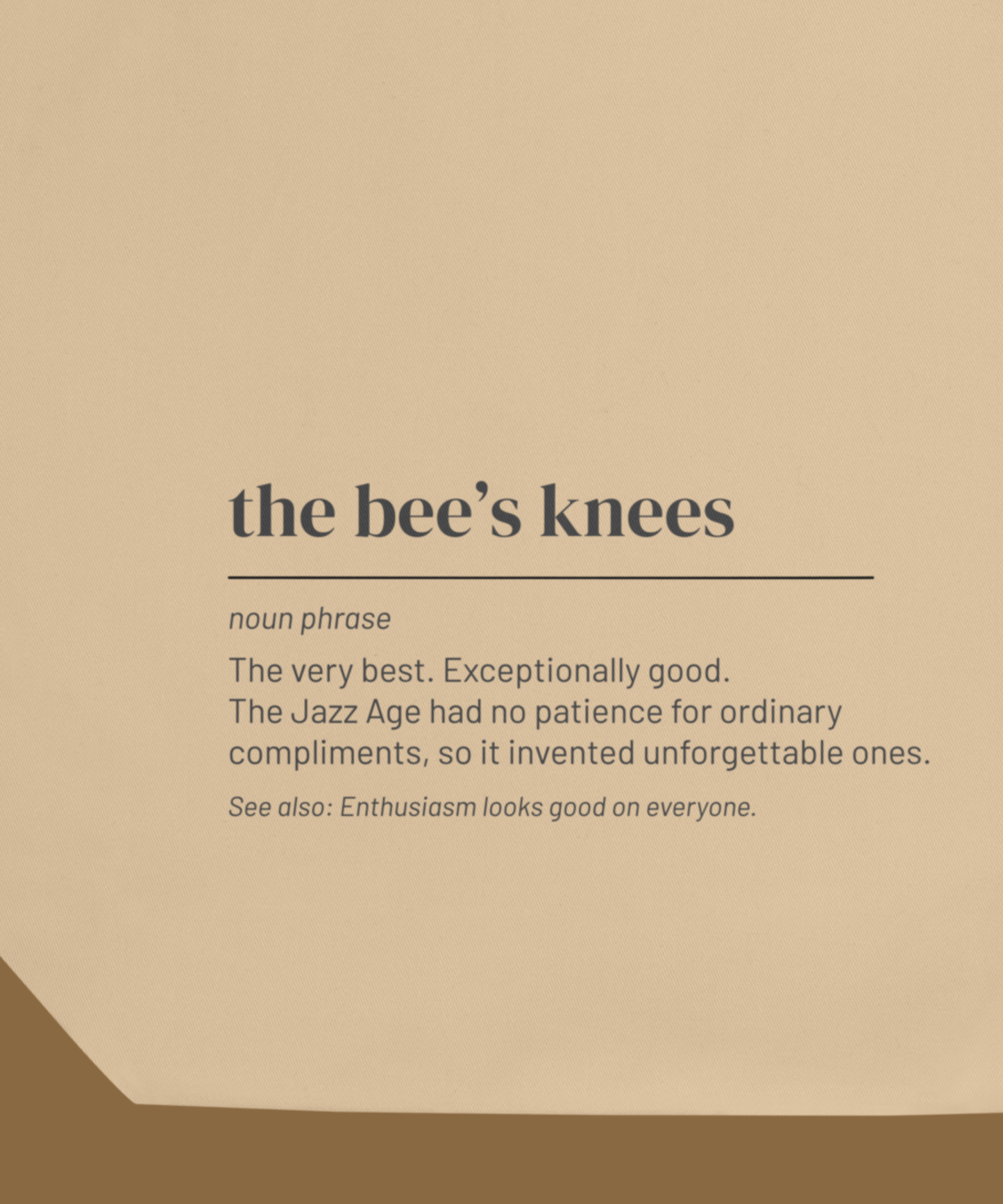 The Bee's Knees Tote — Vintage Slang Definition Bag, 1920s Jazz Age Gift
