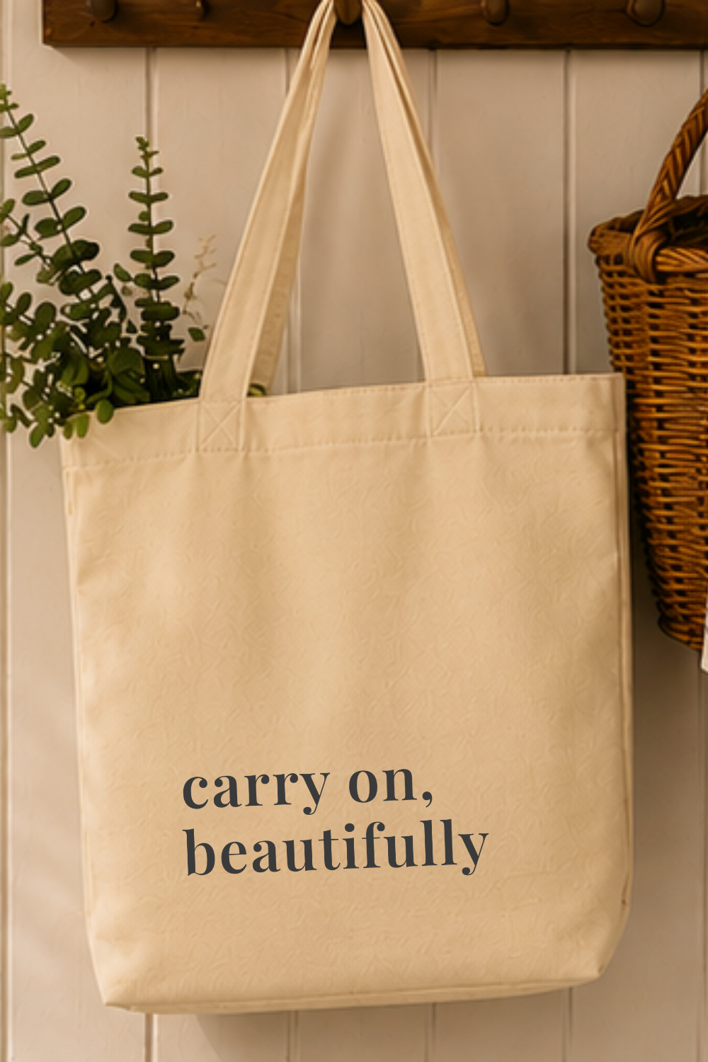 Carry On, Beautifully Canvas Tote — Retro Inspired Gift for Her, Quote Market Bag