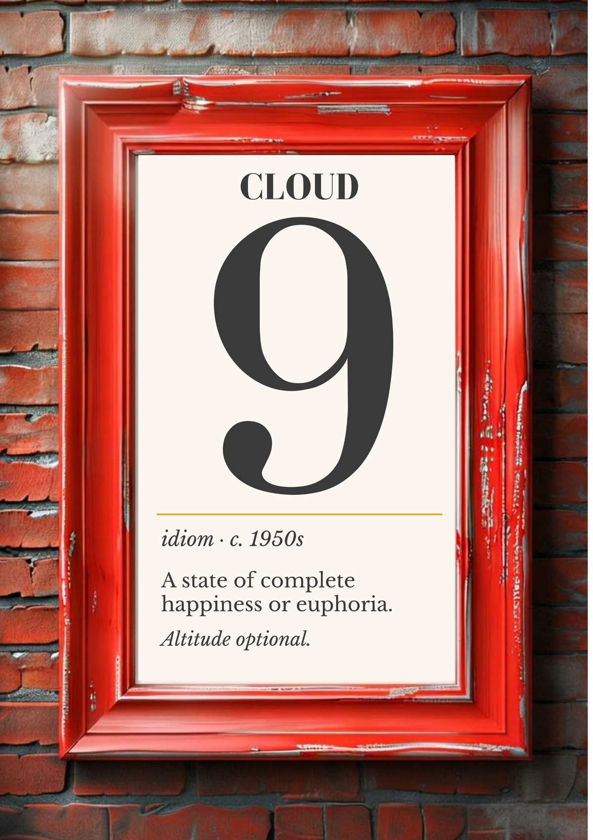 Cloud Nine Print, Retro Definition Wall Art — Number Poster, Optimist Gift