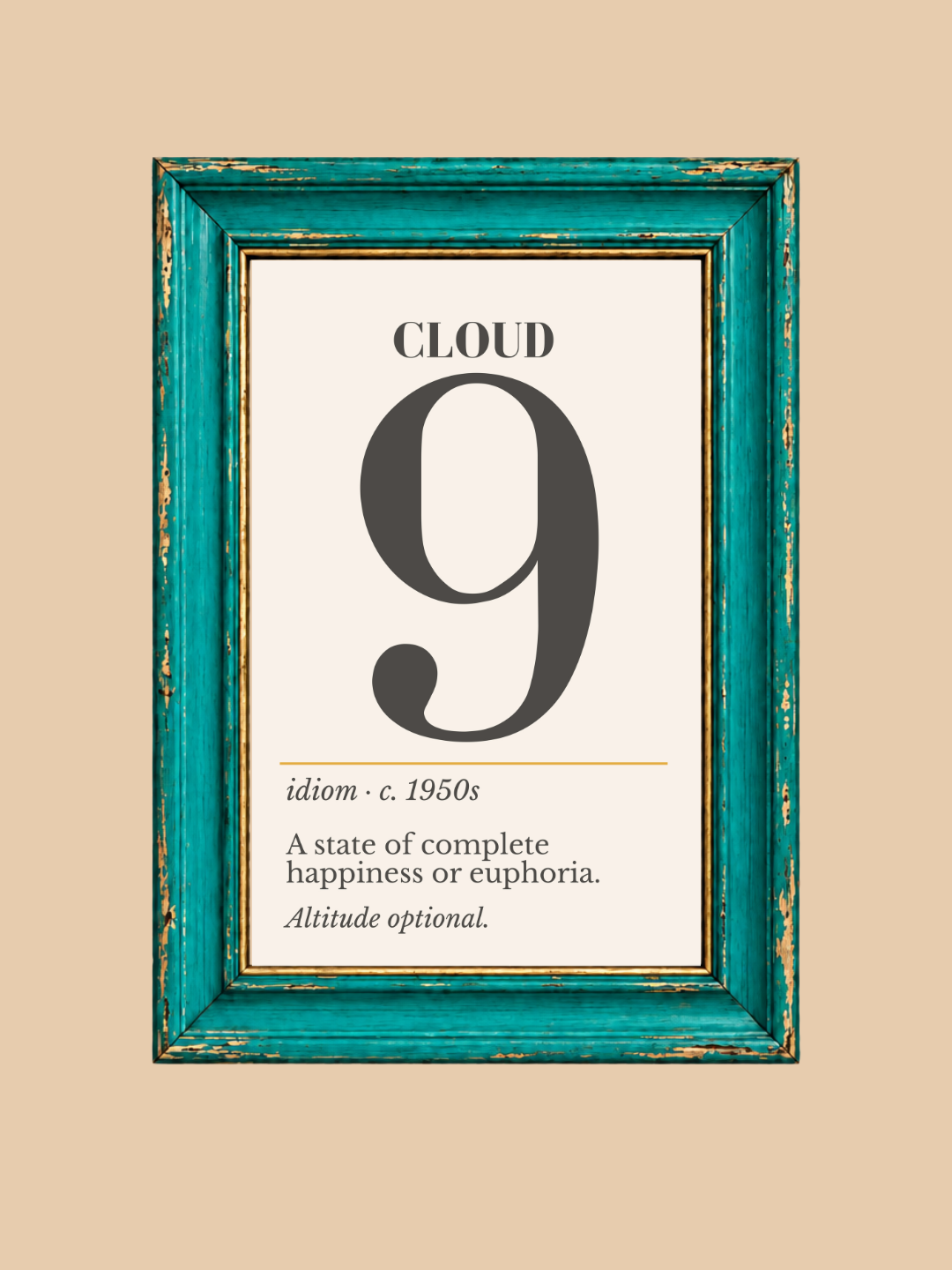 Cloud Nine Print, Retro Definition Wall Art — Number Poster, Optimist Gift