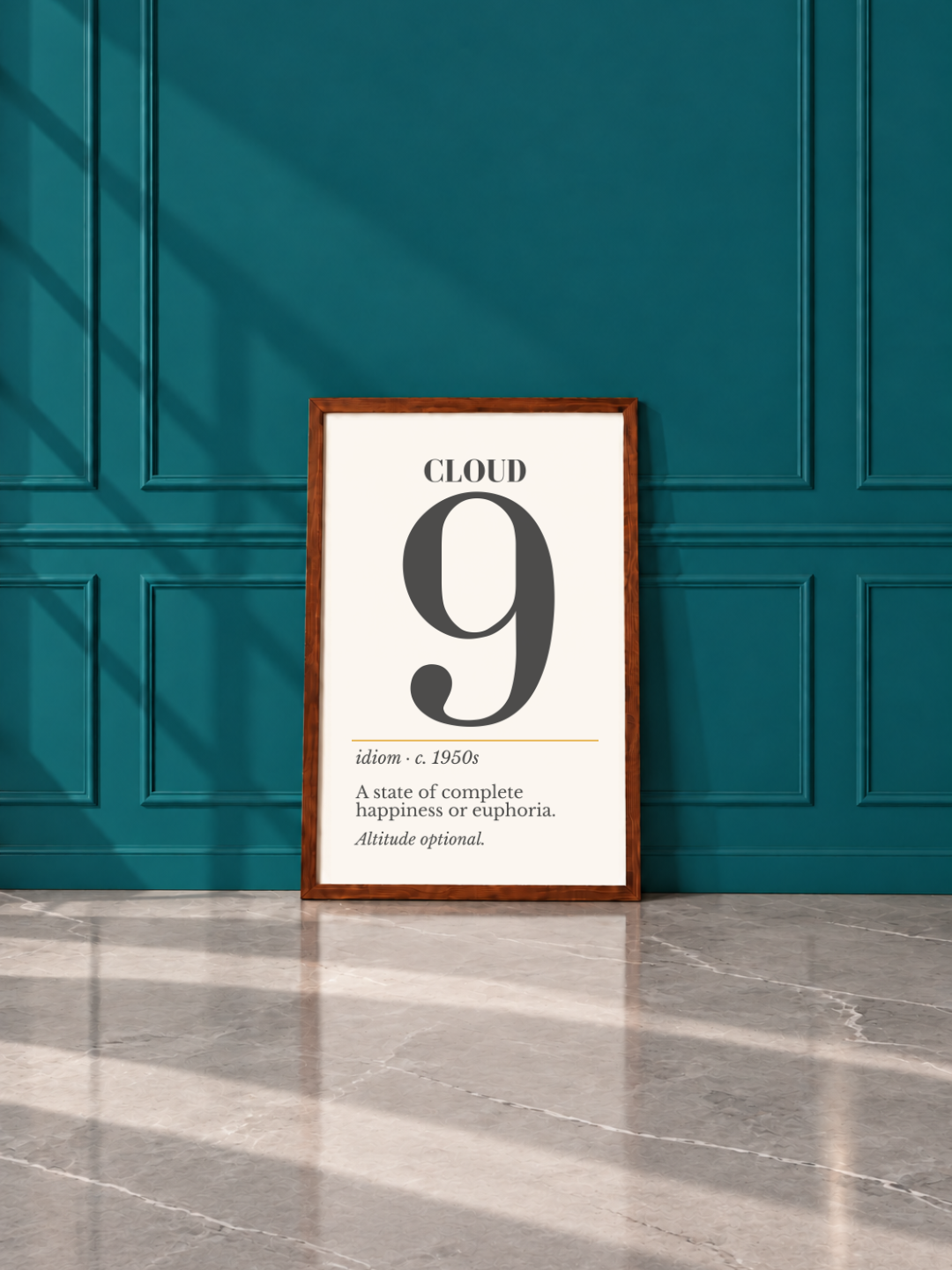 Cloud Nine Print, Retro Definition Wall Art — Number Poster, Optimist Gift