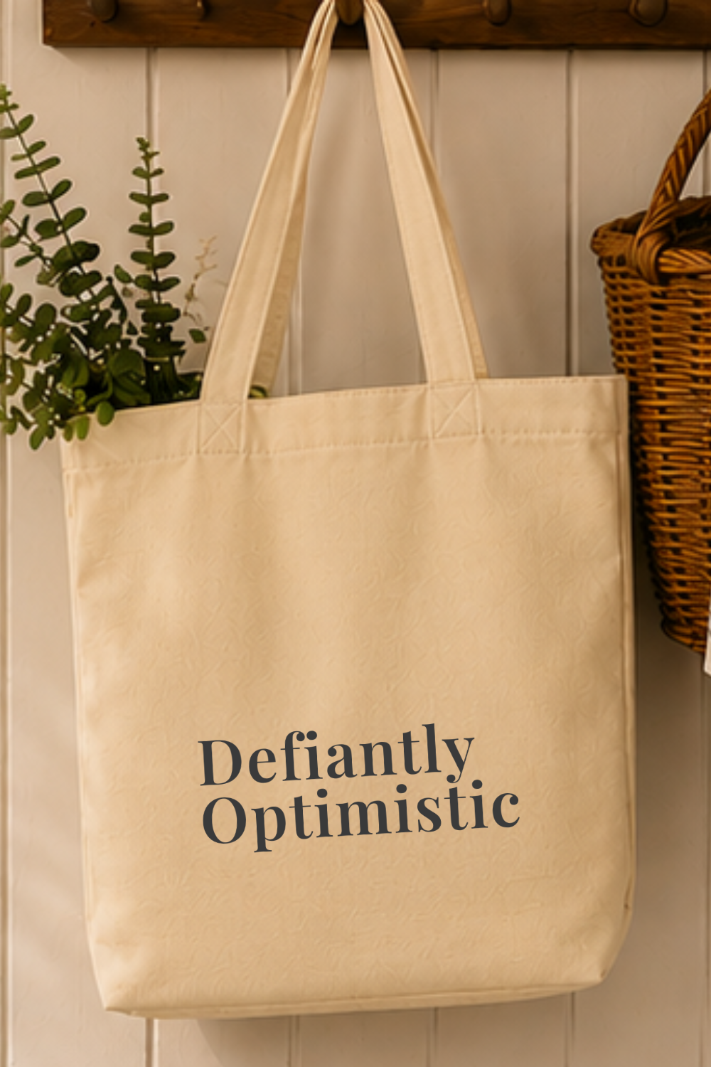Defiantly Optimistic Canvas Tote — Retro Inspired Market Bag, Motivational Gift