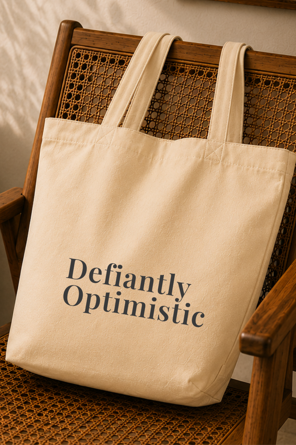 Defiantly Optimistic Canvas Tote — Retro Inspired Market Bag, Motivational Gift