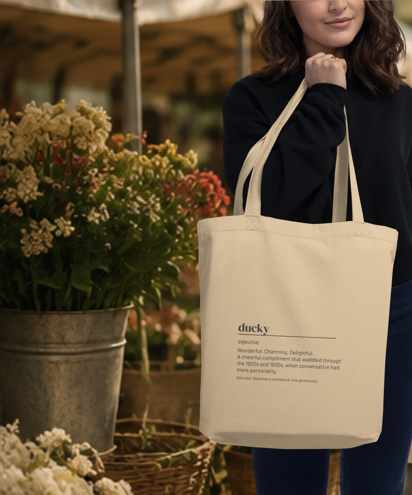 Ducky Tote — Vintage Slang Canvas Bag, 1920s Charm Gift