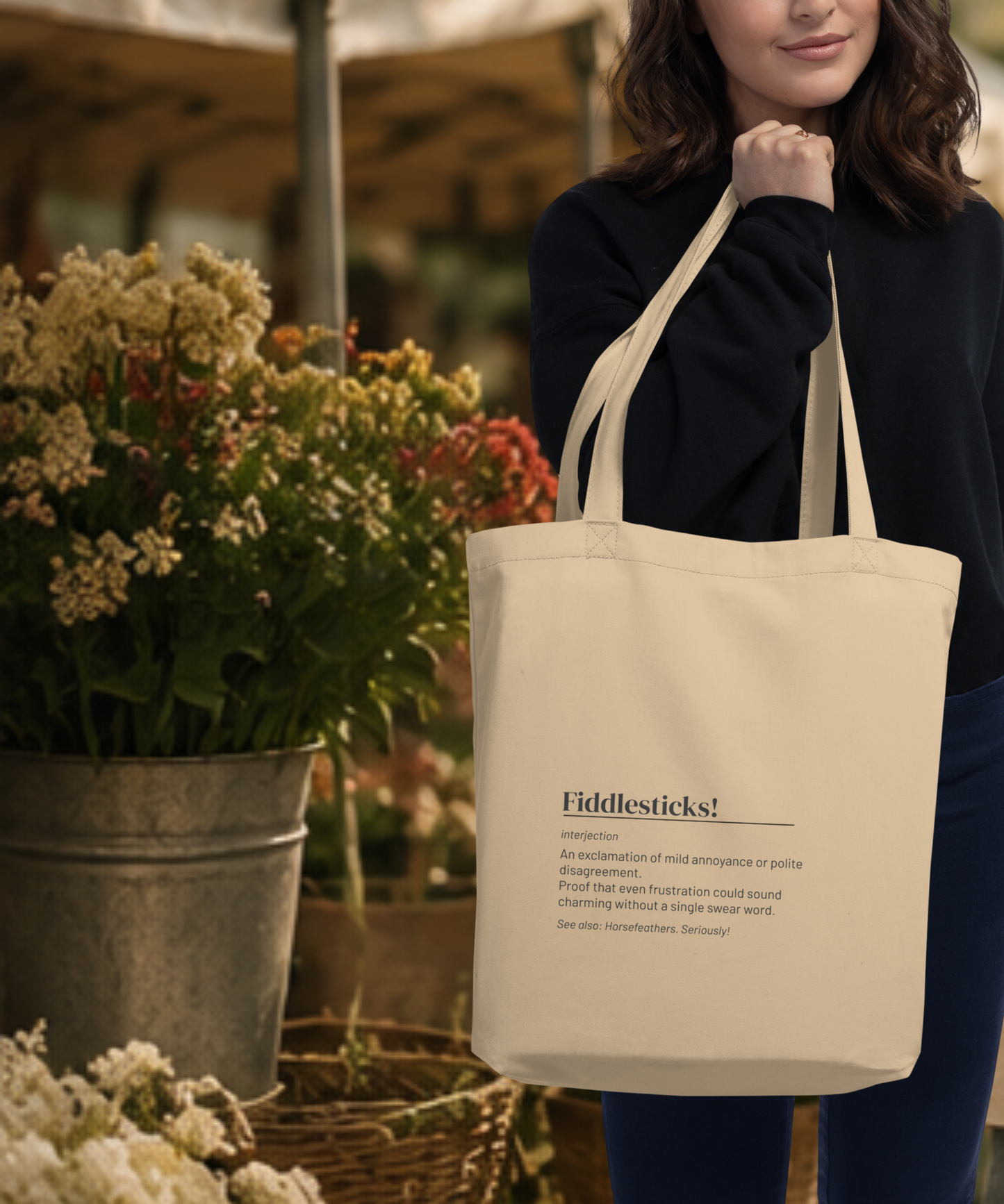 Fiddlesticks Tote — Vintage Slang Canvas Bag, Victorian Wit Gift