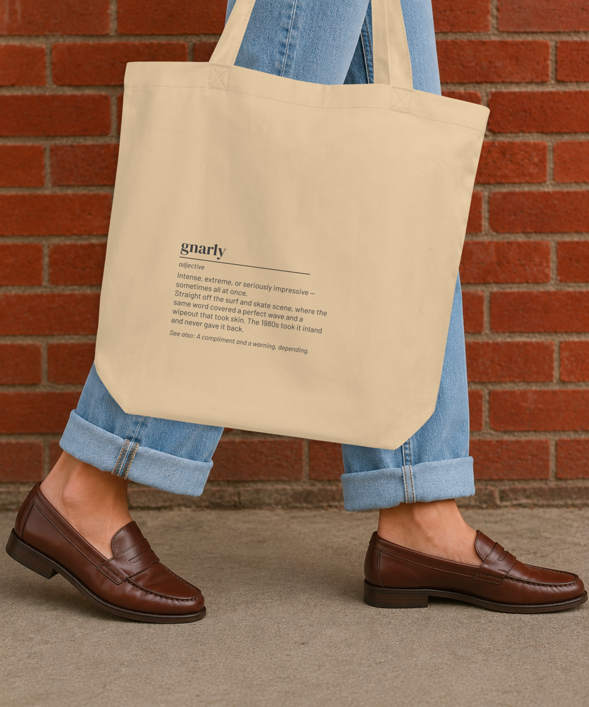 Gnarly — 80s Slang Definition Tote Bag, Gen X Gift, Retro Surfer Skater Canvas Bag