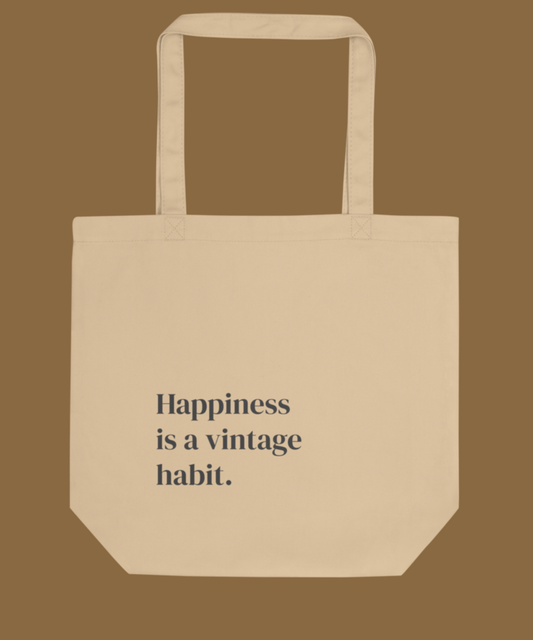 Happiness Is a Vintage Habit Canvas Tote