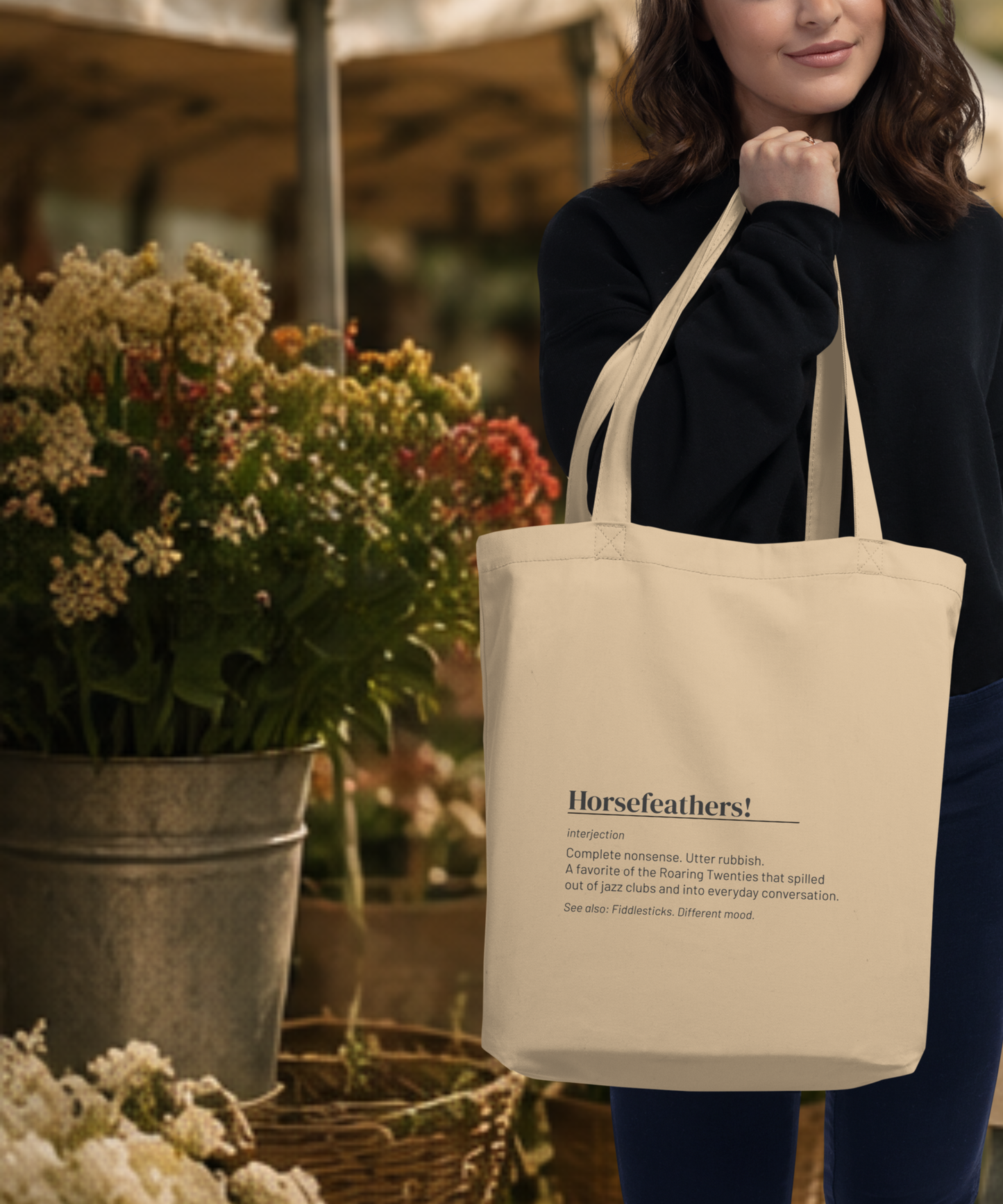 Horsefeathers Tote — Vintage Slang Canvas Bag, Roaring Twenties Gift