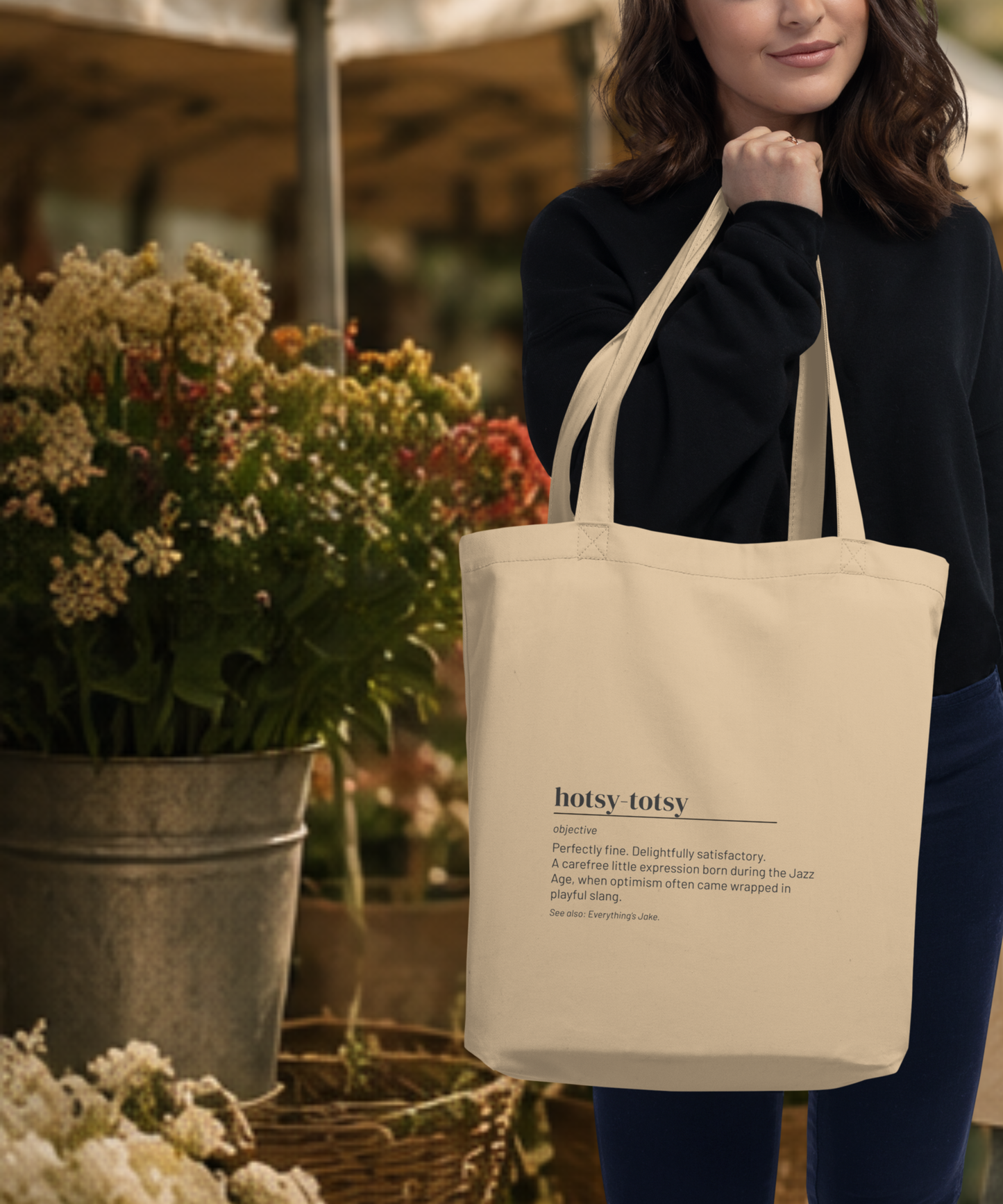 Hotsy-Totsy Tote — Retro Slang Canvas Bag, Jazz Age Gift