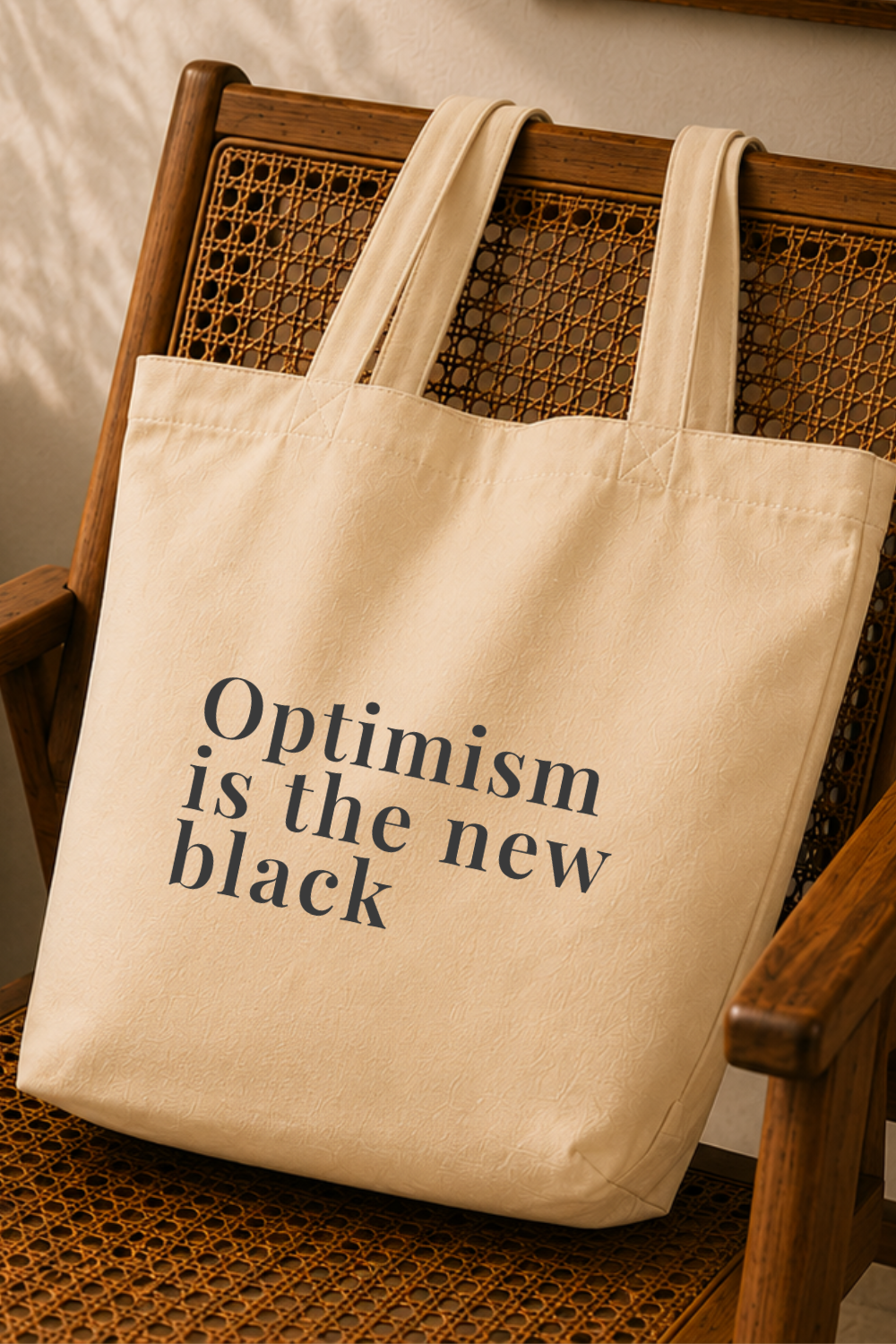 Optimism Is the New Black Canvas Tote — Retro Quote Market Bag, Vintage Inspired Gift