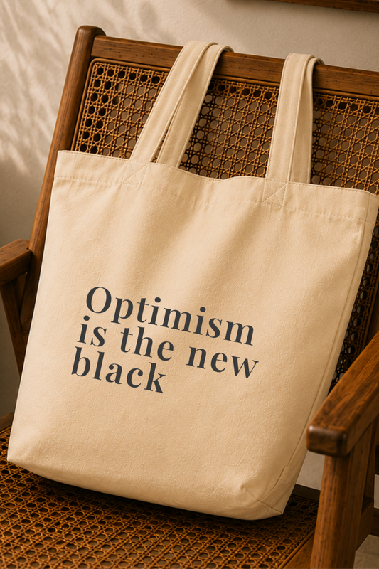 Optimism Is the New Black Canvas Tote — Retro Quote Market Bag, Vintage Inspired Gift